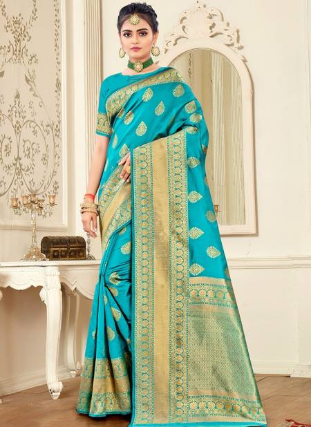 Firozi Colour Santraj New Exclusive Wear Banarasi Silk Designer Saree Collection 1016